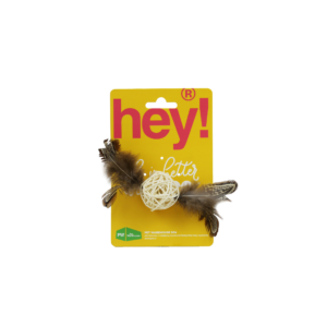 HEY! BOLA DE RATÁN NATURAL CON PLUMAS Y CAMPANA INTERIOR 3,8 CM